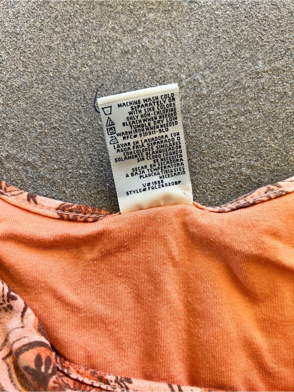 Y2K Faded Glory Orange Paisley Tropical Floral Braided Straps Tank Top Size L - Picture 9 of 10